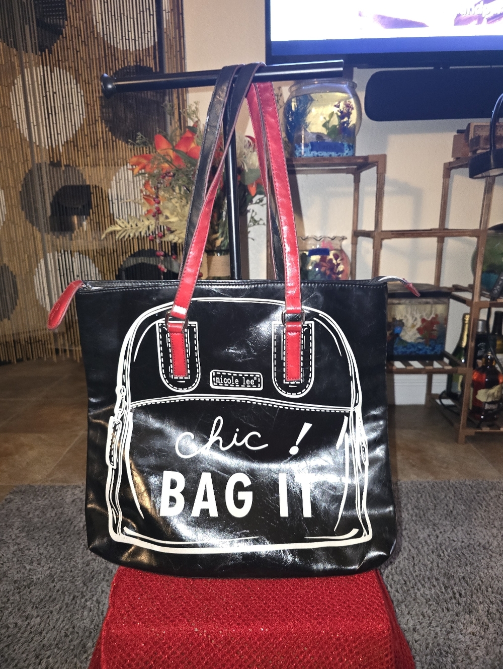 Nicole Lee Blacl/Red/White Chic 'Bag It' Tote In EUC